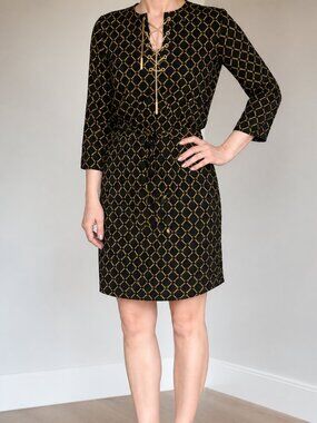 Michael Kors Chain Print Dress – Gold Detail – Size S